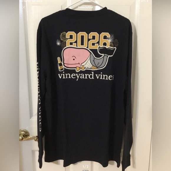 Vineyard Vines Tops - Vineyard Vines 2026 New Years Eve Whale Jet Black long Sleeve Tee Large